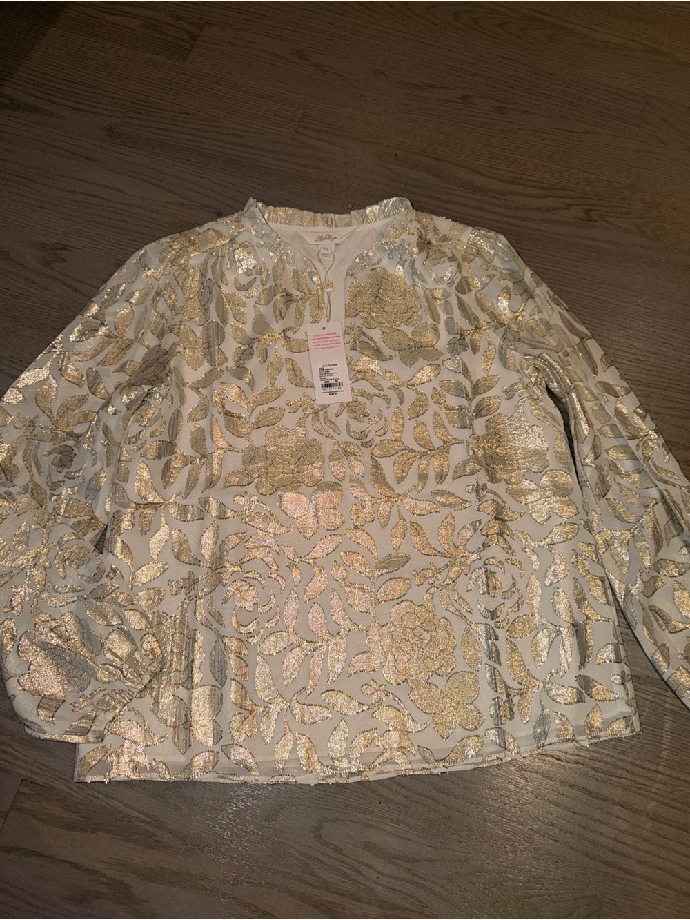 Lilly Pulitzer Gold Floral Jacquard Blouse on Cream